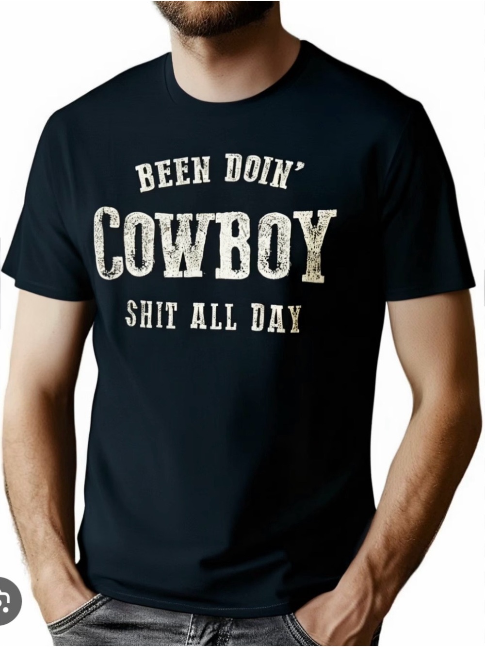 Port and Company Black Graphic 'Cowboy' Tee with Cream Lettering